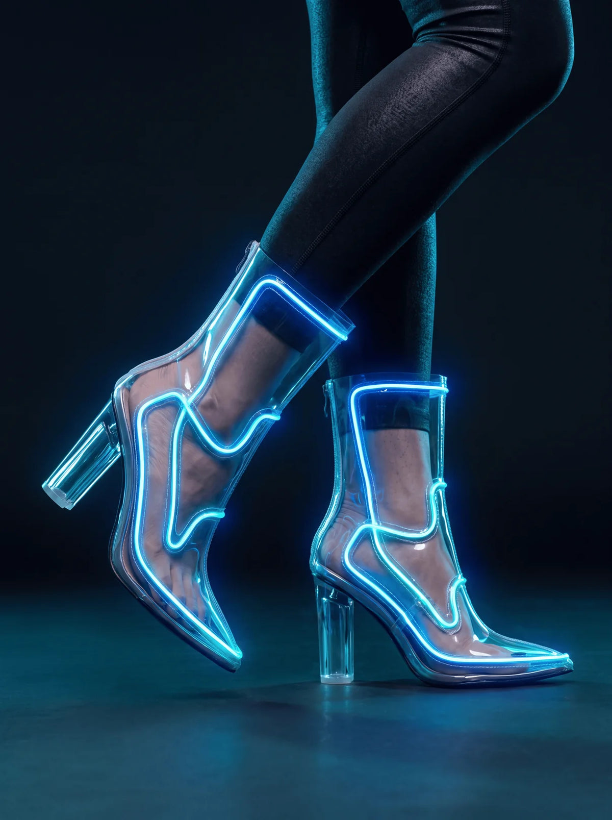 LEDRESS™ Neon LED Light-Up Clear Block Heel Boots