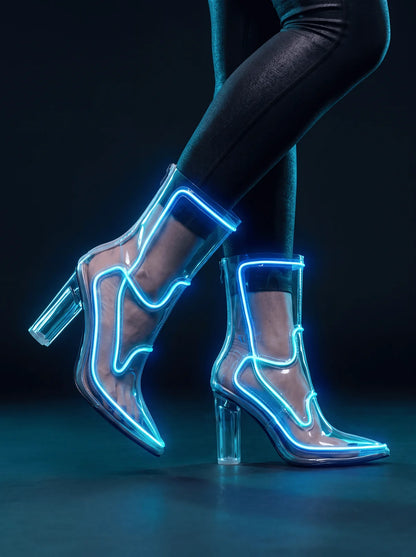 LEDRESS™ Neon LED Light-Up Clear Block Heel Boots
